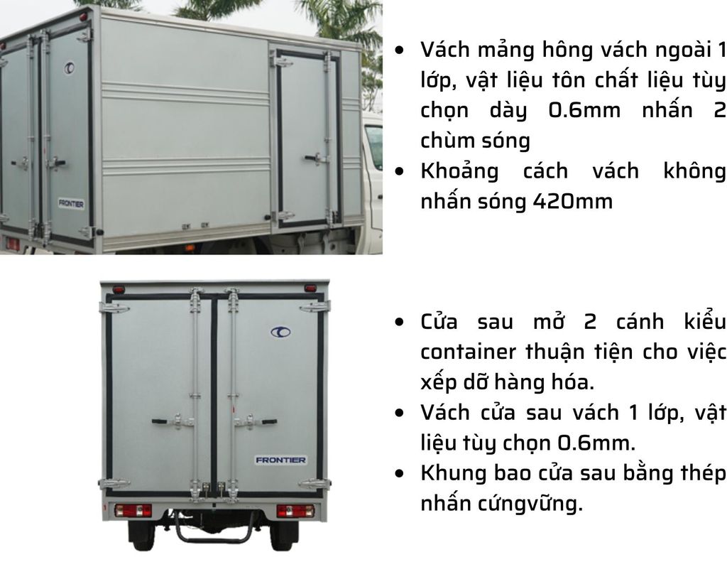kết cấu thùng kín thaco frontier tf230