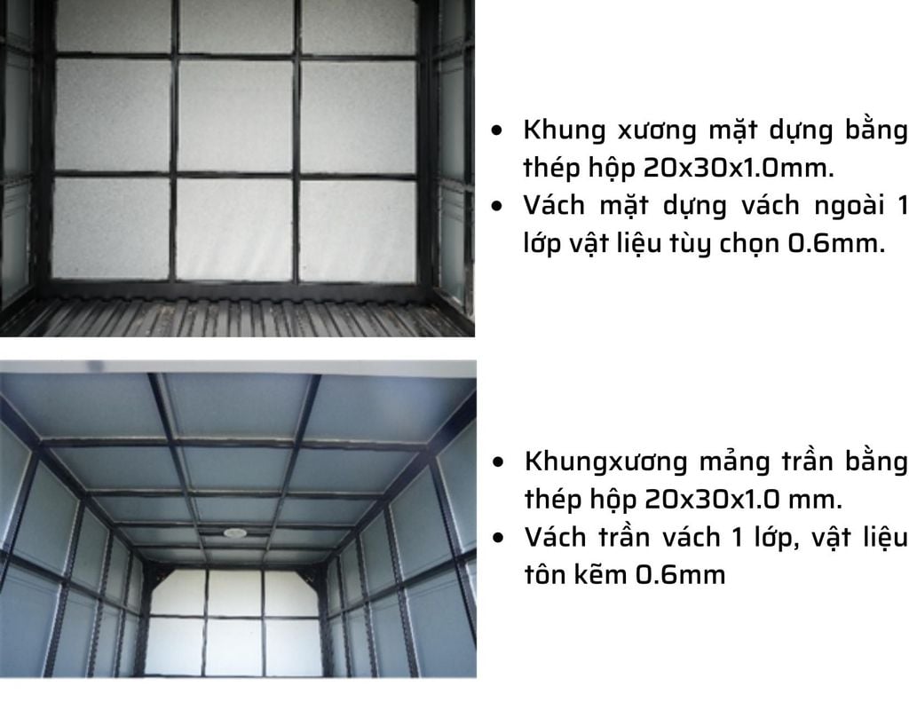 kết cấu thùng kín thaco frontier tf230